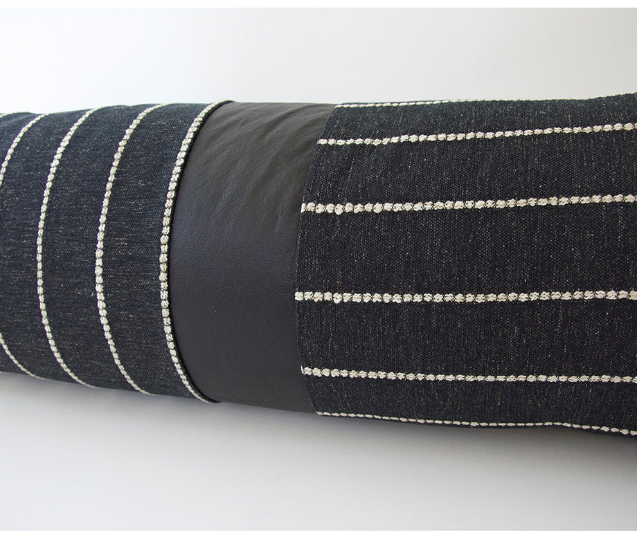 Mixed: Evie Black / Faux Leather Extra Long Lumbar Pillow Case - 14x50