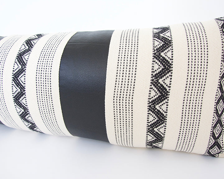 Mixed: Faux Leather / Zig Zag Extra Long Lumbar Pillow - 14x36