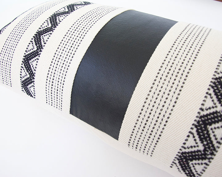 Mixed: Faux Leather / Zig Zag Extra Long Lumbar Pillow - 14x36