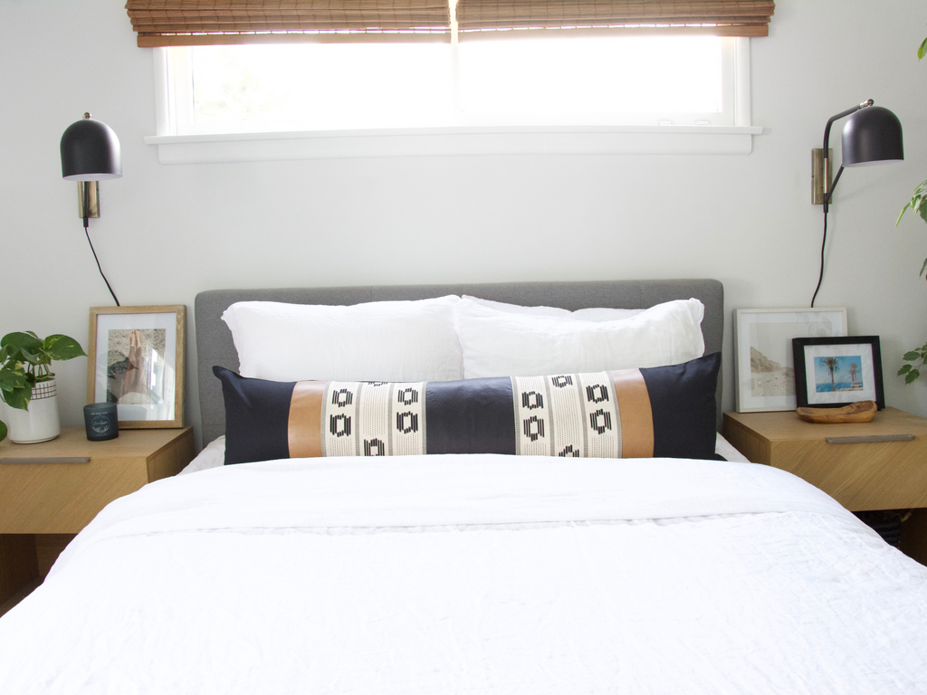 Mixed: Off White & Black / Faux Leather Extra Long Lumbar Pillow Case - 14x50
