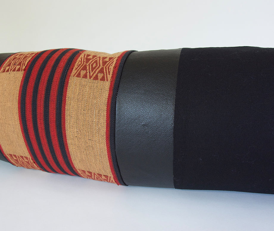 Mixed: Red / Faux Leather Extra Long Lumbar Pillow Case - 14x50 (FINAL SALE)