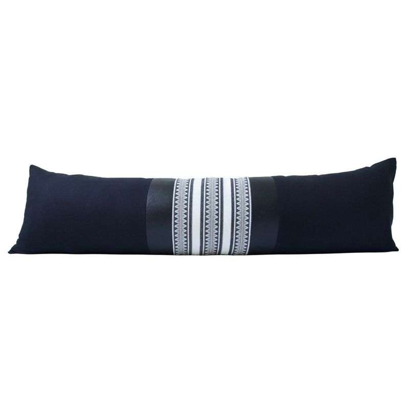Mixed: Sawtooth / Black Faux Leather Extra Long Lumbar Pillow Case - 14x50 pillow