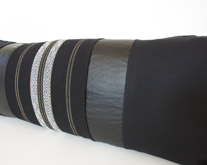 Mixed: Southwest Stripes / Faux Leather Extra Long Lumbar Pillow - 14x36