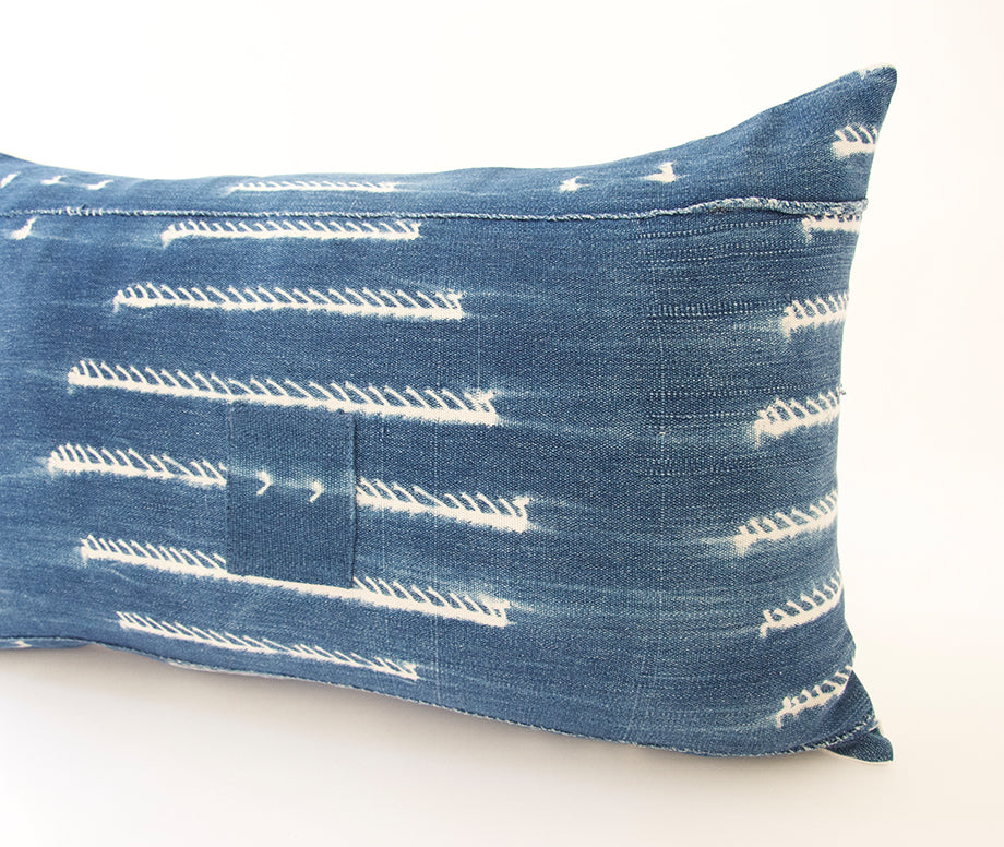 Indigo African Mud Cloth Lumbar Pillow - 14x22 #16