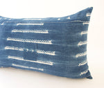 Indigo African Mud Cloth Lumbar Pillow - 14x22 #16