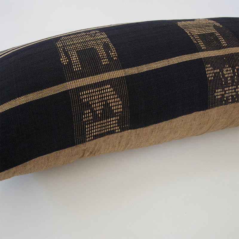 Naga Tribal Extra Long Lumbar Pillow - Navy Blue & Golden Brown - 14x36