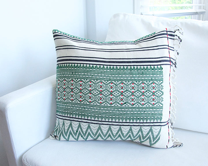 Naga Tribal Accent Pillow - Cream & Green - 20x20