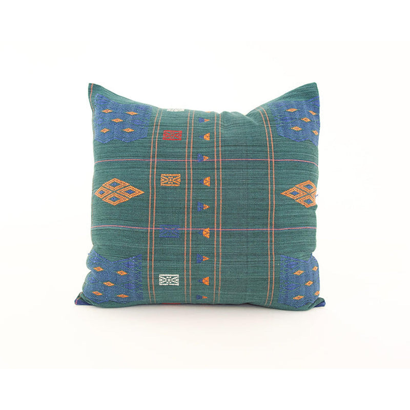Naga Tribal Accent Pillow - Midnight Green & Blue - 22x22 pillow