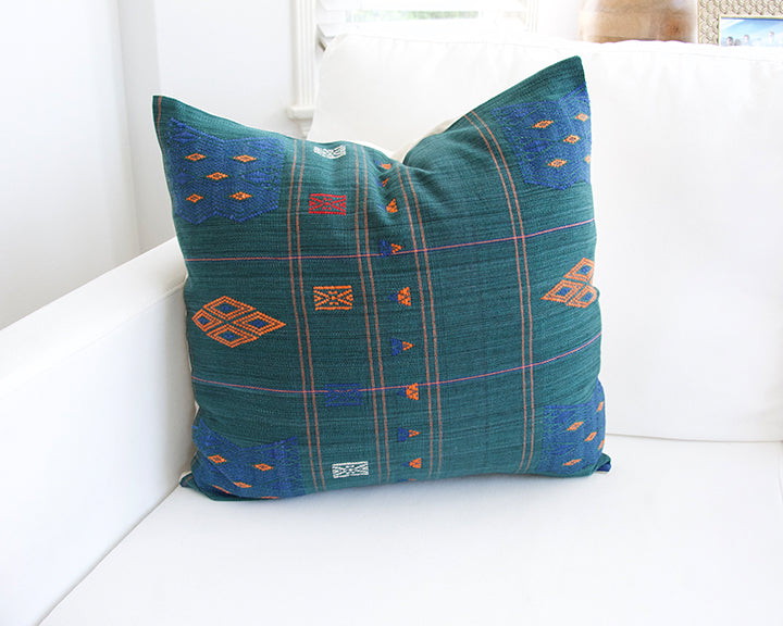 Naga Tribal Accent Pillow - Midnight Green & Blue - 22x22