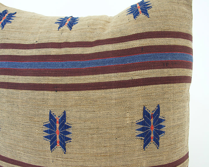 Naga Tribal Accent Pillow - Pale Brown, Blue & Burgundy - 22x22