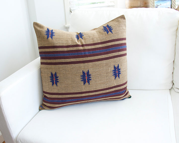 Naga Tribal Accent Pillow - Pale Brown, Blue & Burgundy - 22x22