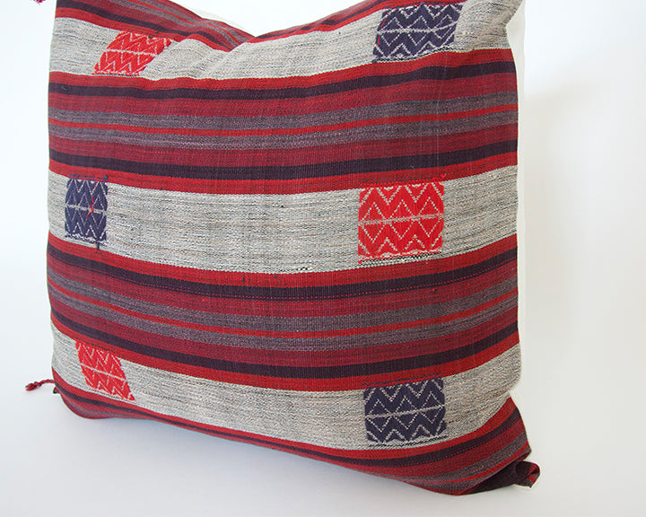 Naga Tribal Accent Pillow - Red, Purple, Burgundy - 20x20 (With Fringe)