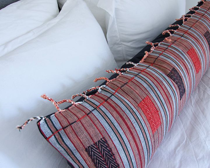 Naga Tribal Extra Long Lumbar Pillow - Black, Red - 14x36