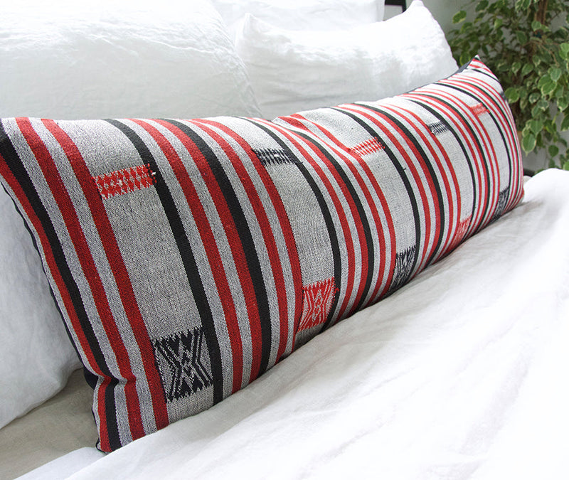 Naga Tribal Extra Long Lumbar Pillow Case - Black, Red, Grey - 14x36