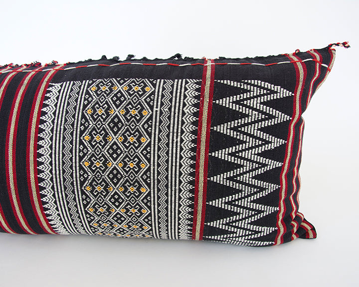 Naga Tribal Extra Long Lumbar Pillow - Black, Red, Yellow - 14x36