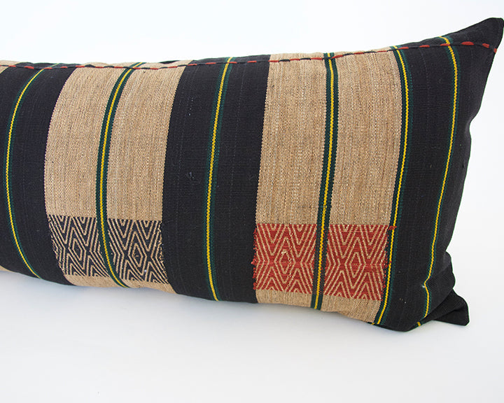 Naga Tribal Extra Long Lumbar Pillow - Black, Red & Yellow - 14x36
