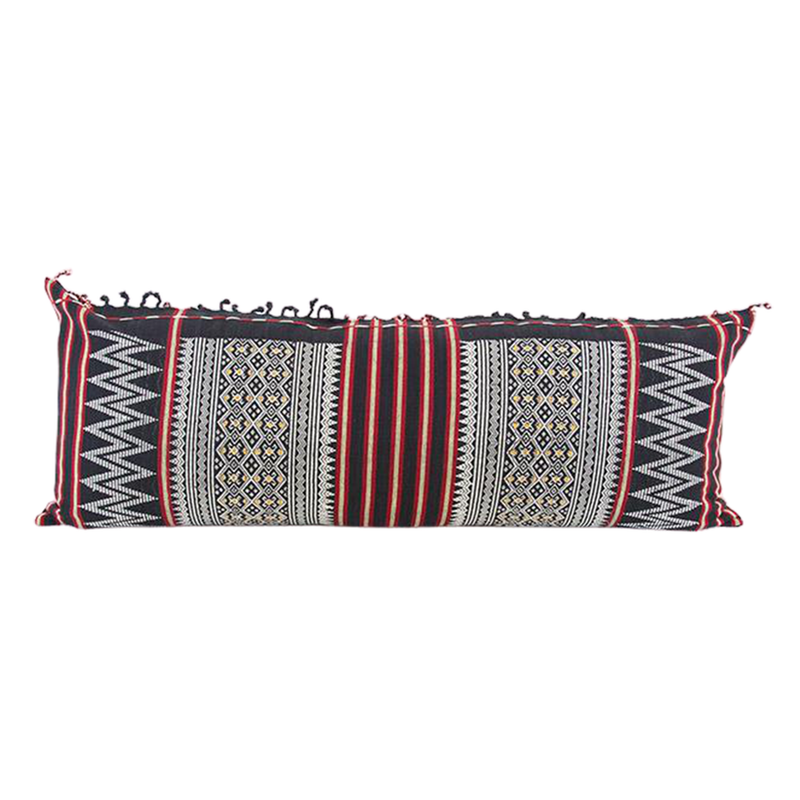 Naga Tribal Extra Long Lumbar Pillow - Black, Red, Yellow - 14x36 pillow