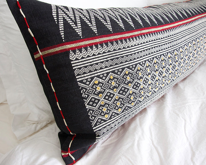 Naga Tribal Extra Long Lumbar Pillow - Black, Red, Yellow - 14x50