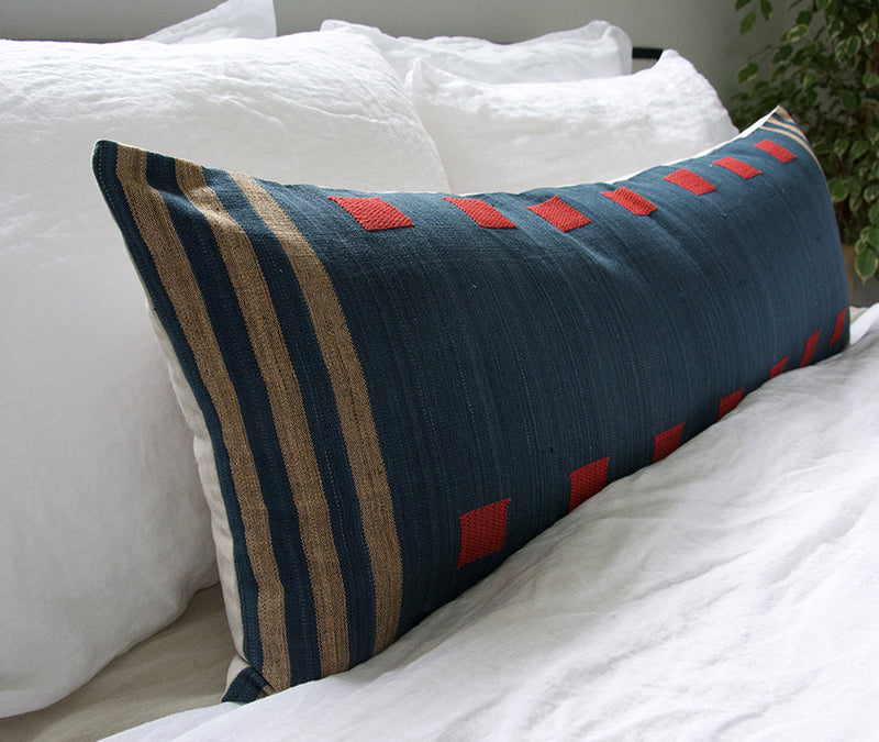 Naga Tribal Extra Long Lumbar Pillow Case - Blue, Red - 14x36