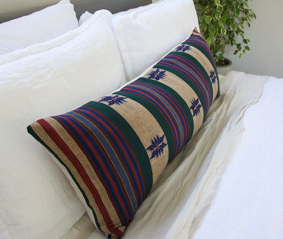 Naga Tribal Extra Long Lumbar Pillow - Green, Blue, Red - 14x36