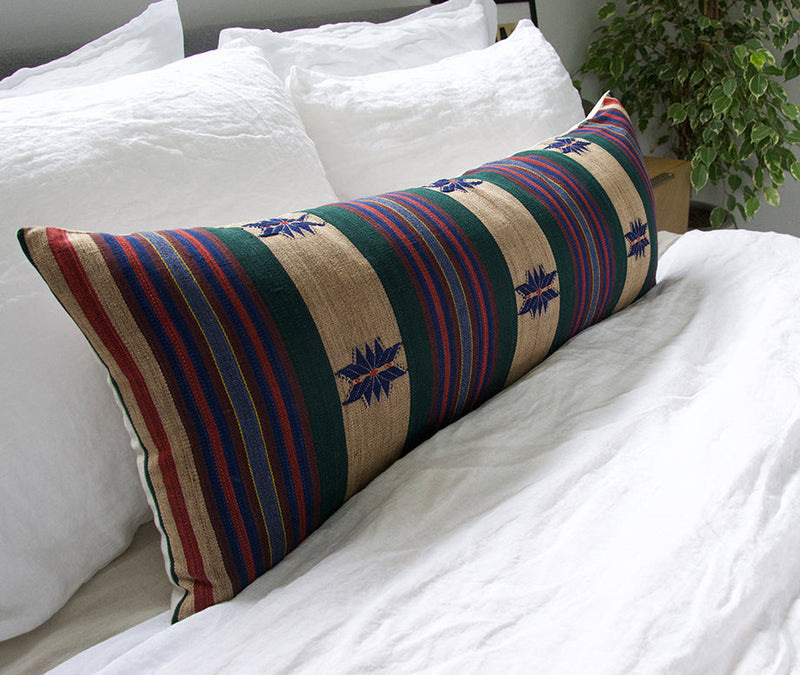 Naga Tribal Extra Long Lumbar Pillow Case - Green, Blue, Red #2 - 14x36
