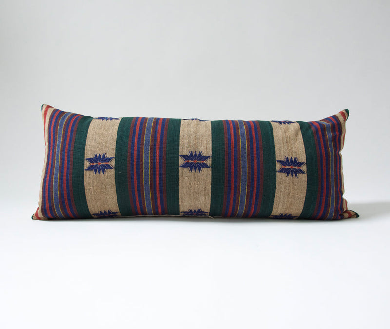 Naga Tribal Extra Long Lumbar Pillow Case - Green, Blue, Red #2 - 14x36