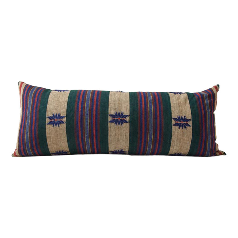 Naga Tribal Extra Long Lumbar Pillow Case - Green, Blue, Red #2 - 14x36 pillow