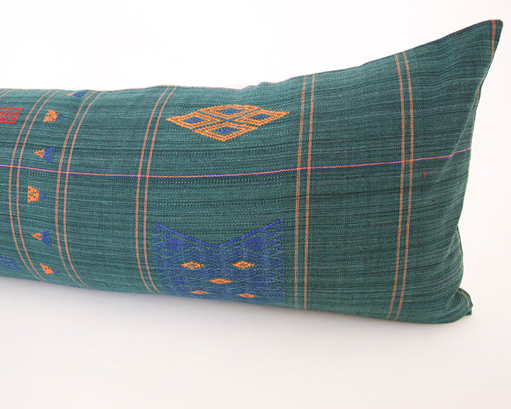 Naga Tribal Extra Long Lumbar Pillow - Midnight Green & Blue - 14x36
