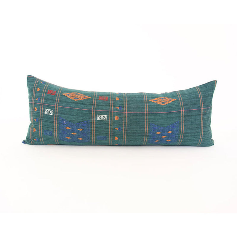Naga Tribal Extra Long Lumbar Pillow - Midnight Green & Blue - 14x36 pillow
