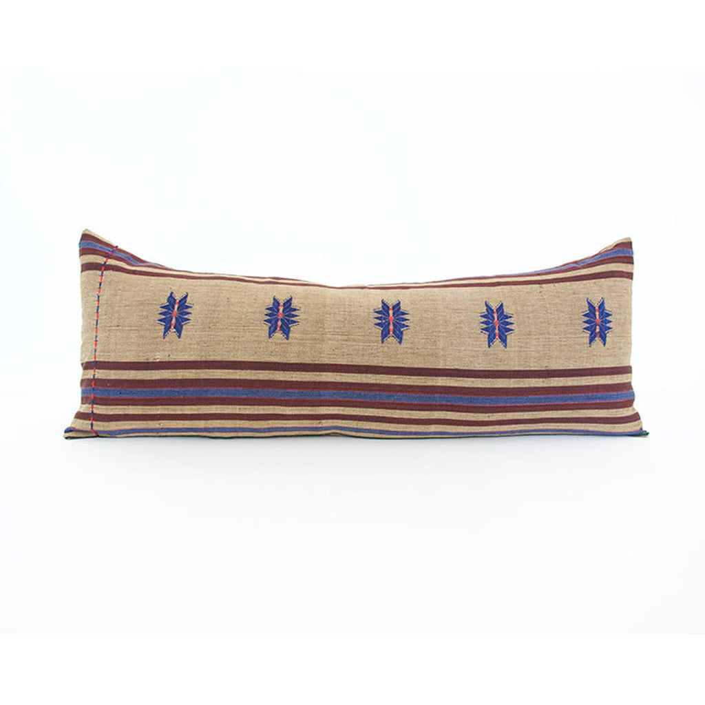 Naga Tribal Extra Long Lumbar Pillow - Pale Brown, Blue Burgundy - 14x36