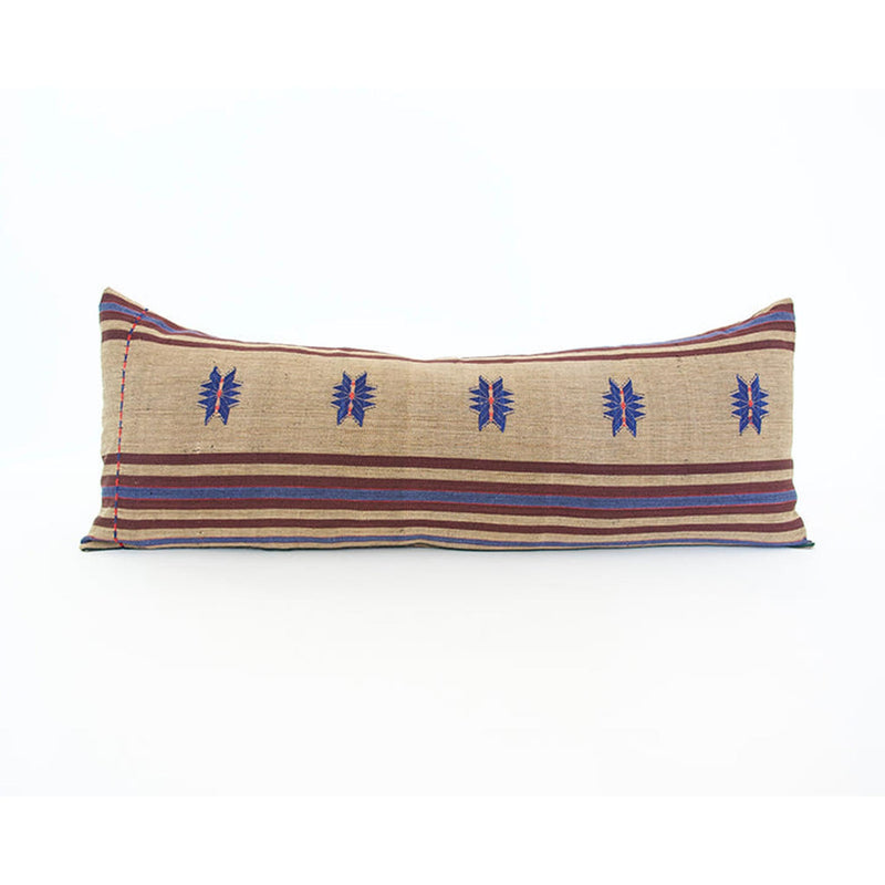 Naga Tribal Extra Long Lumbar Pillow - Pale Brown, Blue & Burgundy - 14x36 pillow