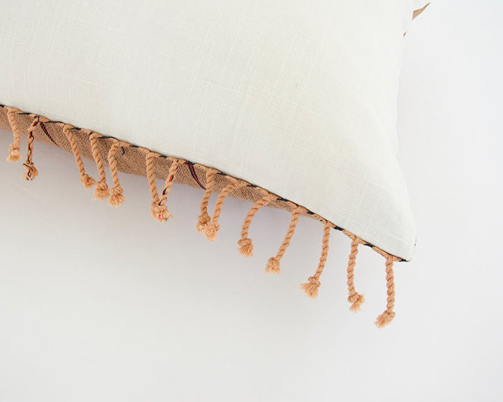 Naga Tribal Extra Long Lumbar Pillow - Peach, Burgundy - 14x36