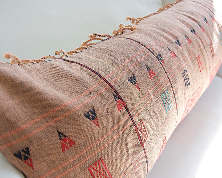 Naga Tribal Extra Long Lumbar Pillow - Peach, Burgundy - 14x36