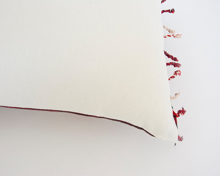 Naga Tribal Lumbar Pillow - Red, Purple, Burgundy - 14x22 (With Fringe)