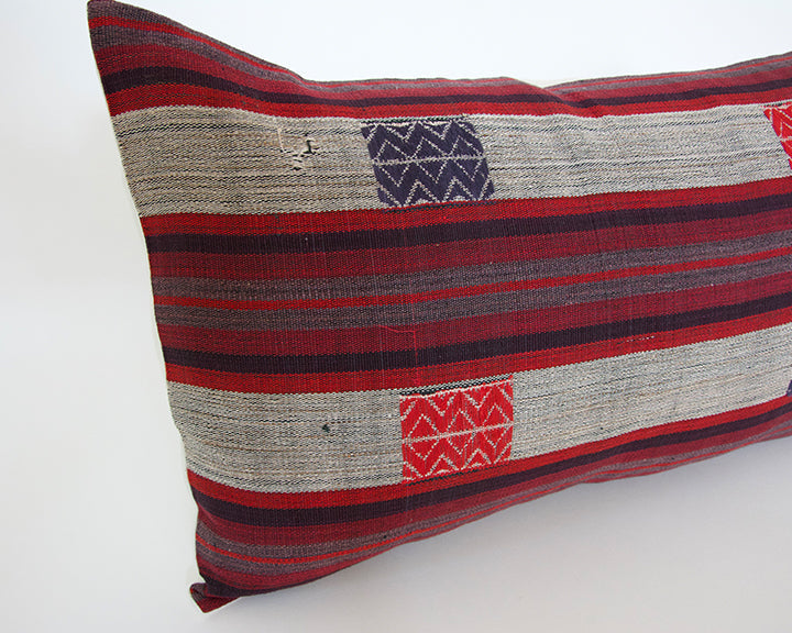 Naga Tribal Lumbar Pillow - Red, Purple, Burgundy - 14x22 (With Fringe)