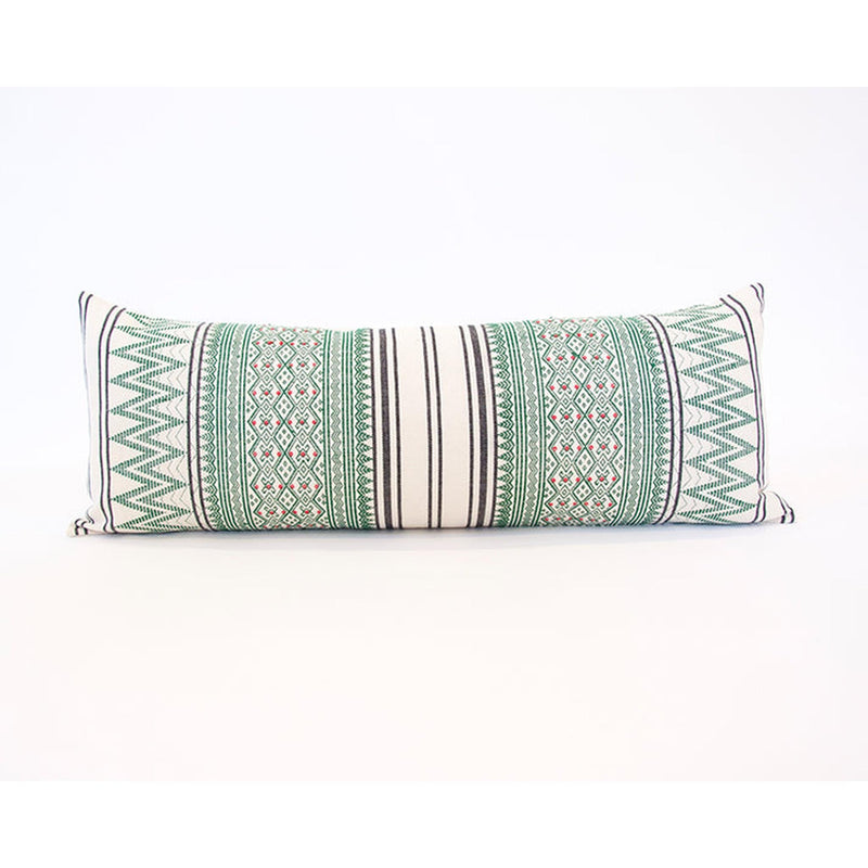 Naga Tribal Extra Long Lumbar Pillow: Cream & Green - 14x36 pillow