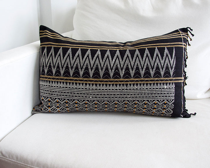 Naga Tribal Lumbar Pillow - Black & Yellow - 14x22