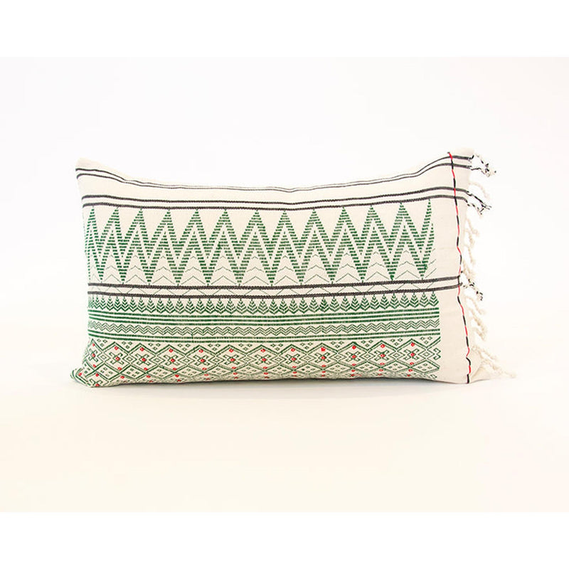 Naga Tribal Lumbar Pillow - Cream & Green - 14x22 pillow