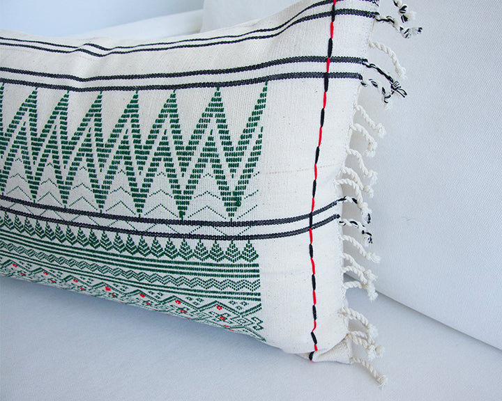 Naga Tribal Lumbar Pillow - Cream & Green - 14x22
