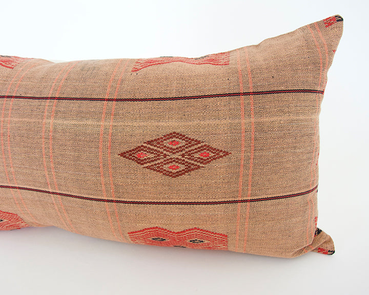 Naga Tribal Lumbar Pillow - Peach, Burgundy - 14x22