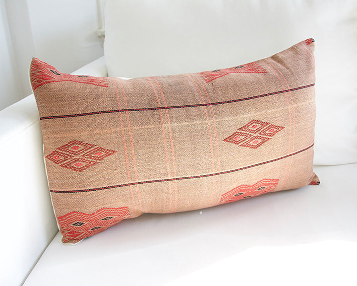 Naga Tribal Lumbar Pillow - Peach, Burgundy - 14x22