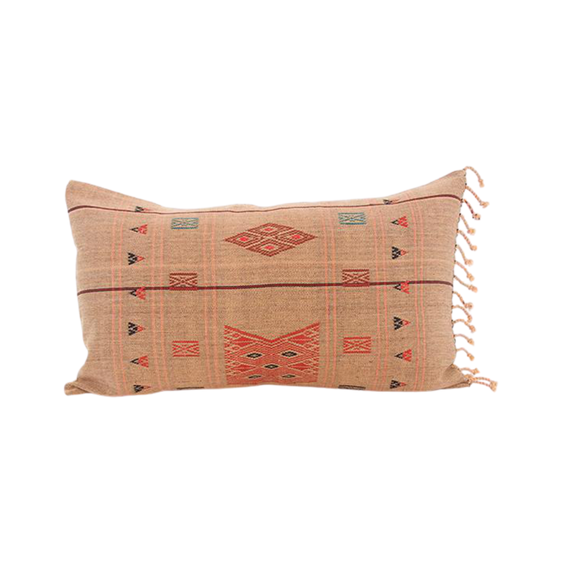 Naga Tribal Lumbar Pillow - Peach, Burgundy - 14x22 #1 pillow