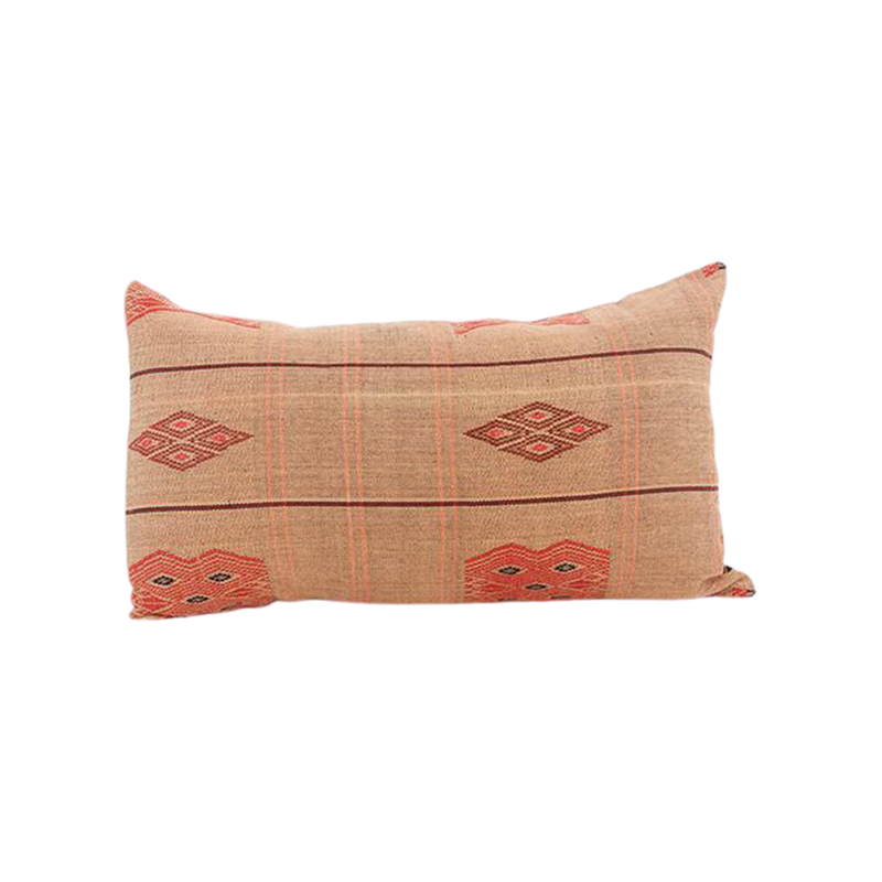 Naga Tribal Lumbar Pillow - Peach, Burgundy - 14x22 pillow