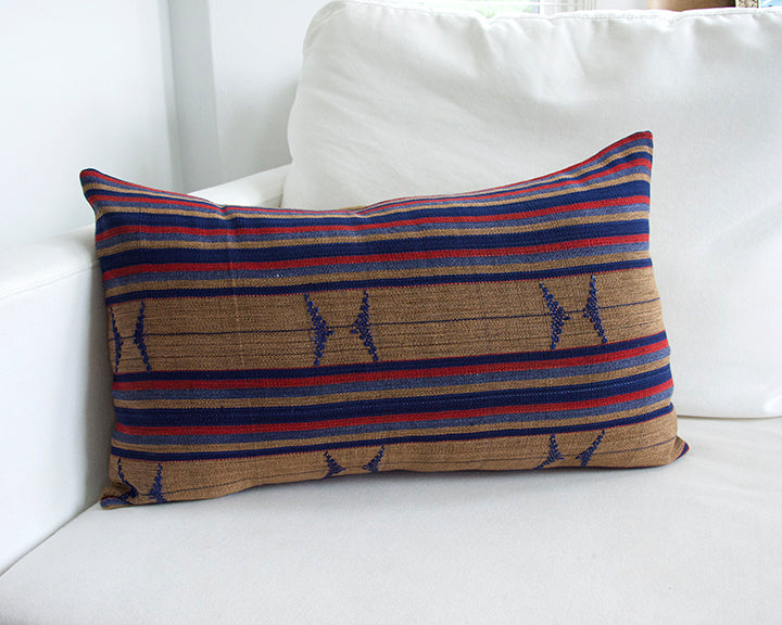 Naga Tribal Lumbar Pillow - Red, Brown & Blue - 14x22