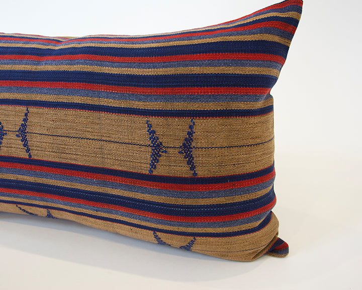 Naga Tribal Lumbar Pillow - Red, Brown & Blue - 14x22