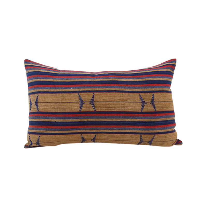 Naga Tribal Lumbar Pillow - Red, Brown & Blue - 14x22 pillow