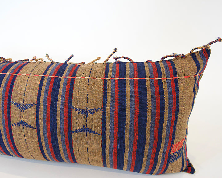 Naga Tribal Lumbar Pillow - Red, Brown & Blue - 14x36