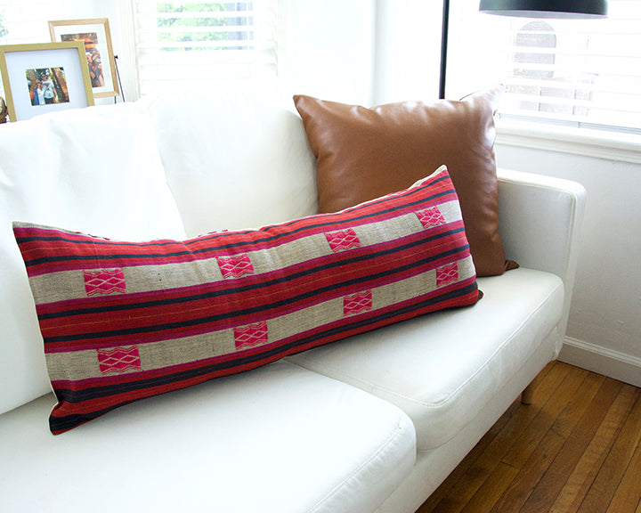 Naga Tribal Lumbar Pillow  - Red, Pink and Navy - 14x36 #3