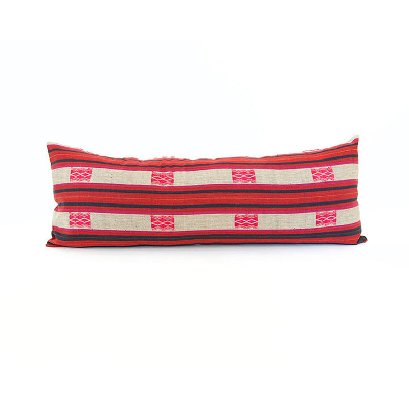 Naga Tribal Lumbar Pillow  - Red, Pink and Navy - 14x36 #3 pillow