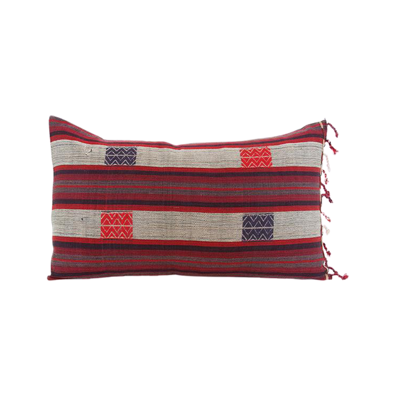 Naga Tribal Lumbar Pillow - Red, Purple, Burgundy - 14x22 (With Fringe) pillow